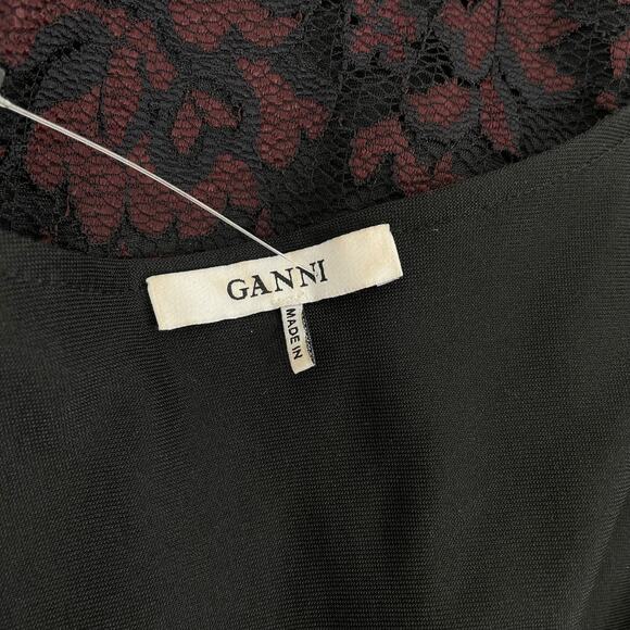 Ganni Flynn Lace Ruffle Wrap Dress Burgundy Black Size 2 - Picture 10 of 11